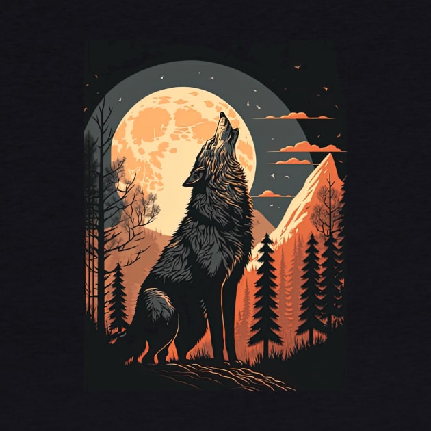 Werewolf howling in front of the moon by adencatalina51